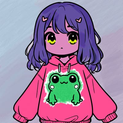 girl wearing frogging sweatshirt