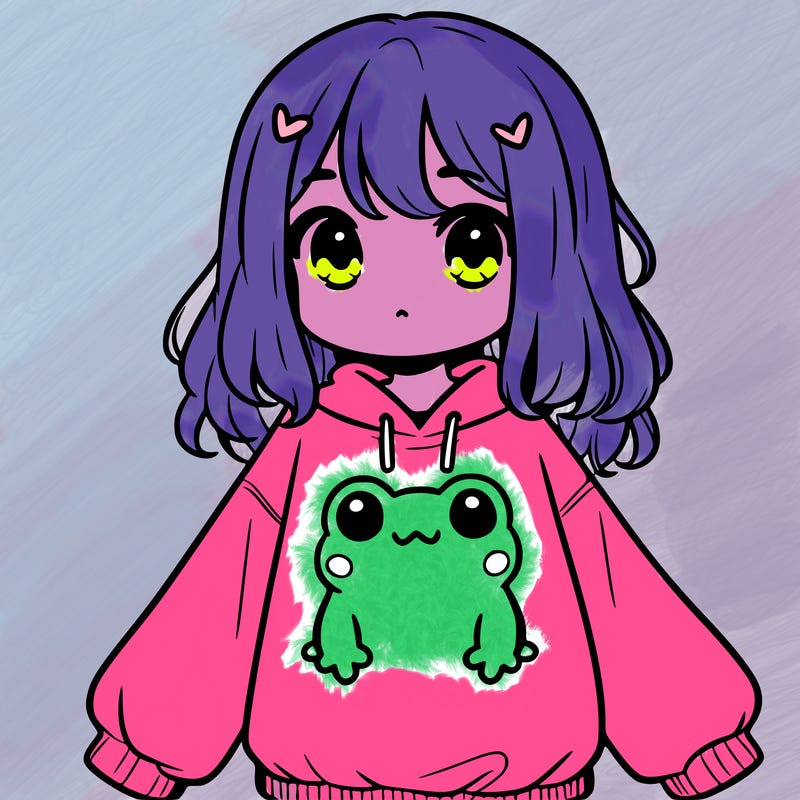 girl wearing frogging sweatshirt