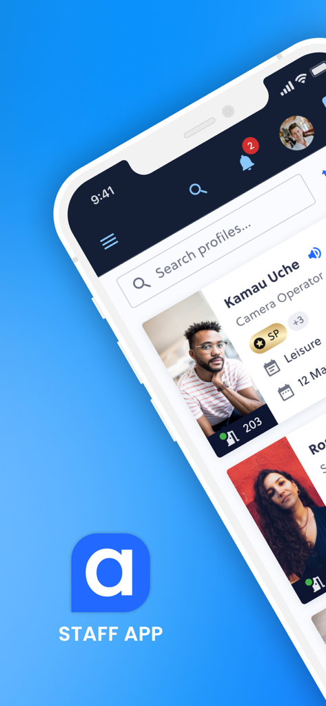 Alliants Staff App - Interface of the Alliants Staff App showing guest profiles and a search bar on a mobile screen.