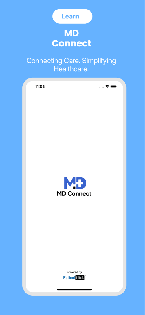 MDConnect by PatientClick - MDConnect by PatientClick app splash screen with logo and tagline