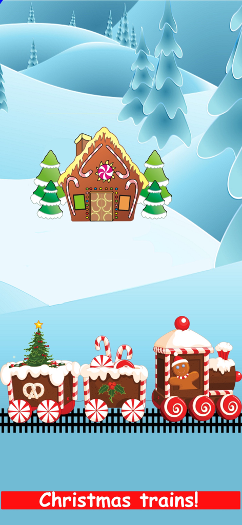 Christmas Train Snowman Games - A gingerbread themed train and house in a snowy winter landscape for kids