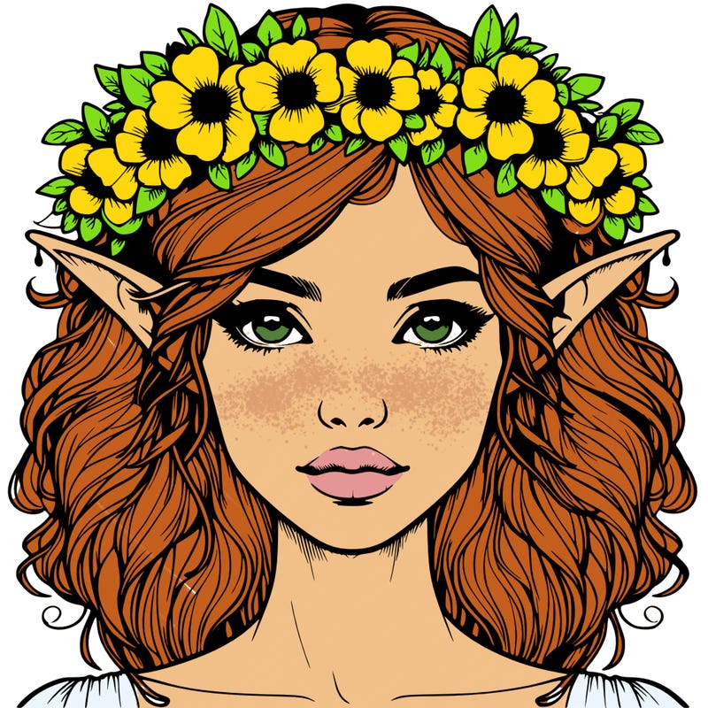 realistic female elf with flower crown