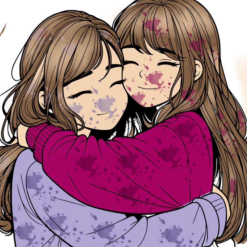 realistic two girls hugging