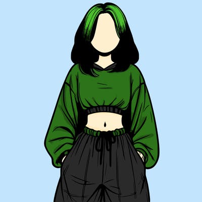 realistic girl faceless with baggy pants and a crop top