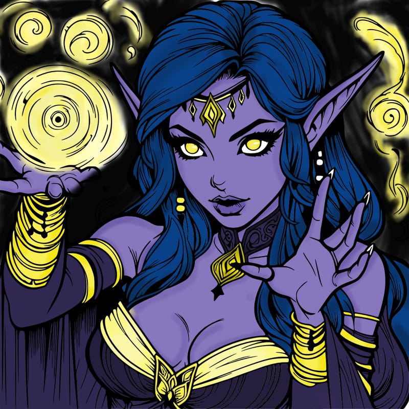 realistic scary beautiful elf sorceress casting spell