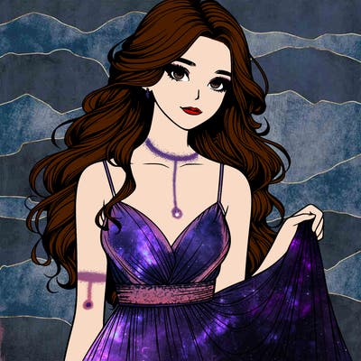 realistic girl in flowy silky prom dress