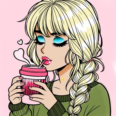 realistic girl drinking coffee