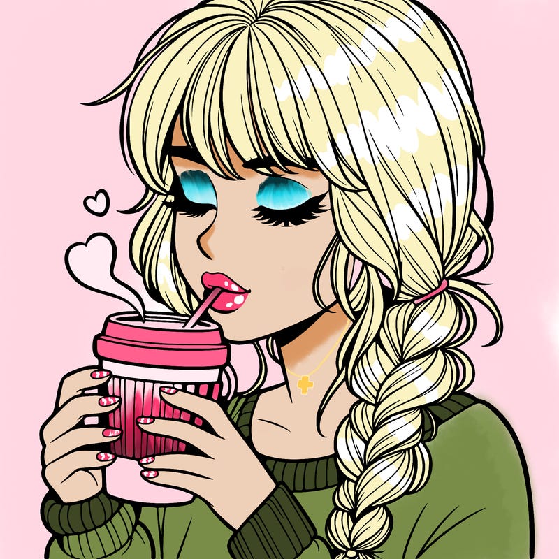 realistic girl drinking coffee