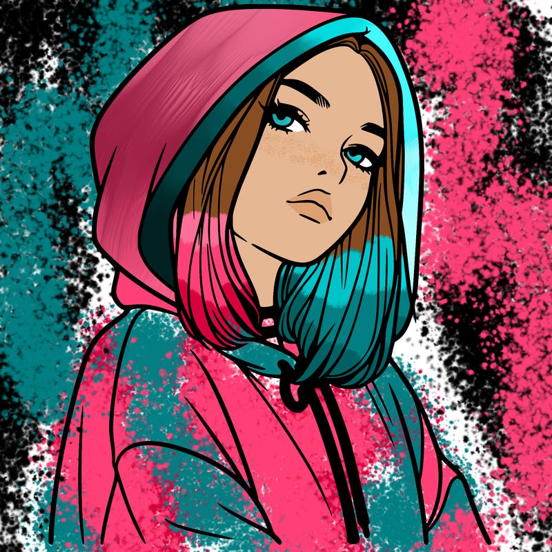 a realistic girl in a hoodie