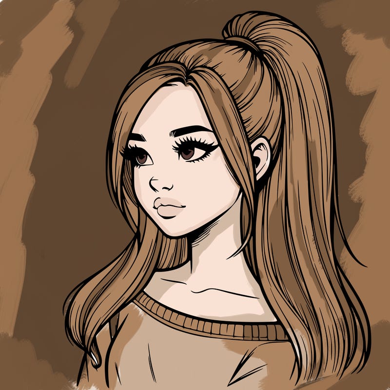 realistic girl with a high ponytail