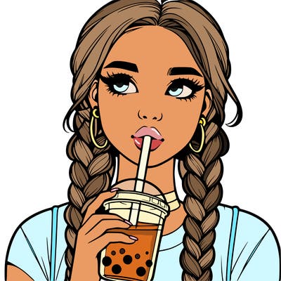 realistic girl with braided hair drinking boba
