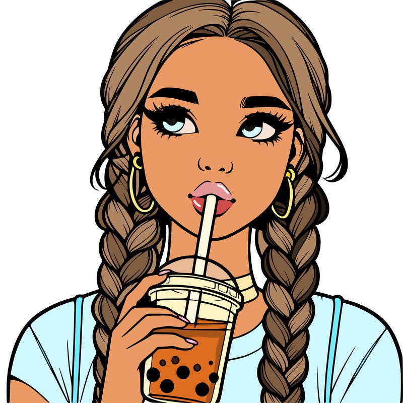 realistic girl with braided hair drinking boba