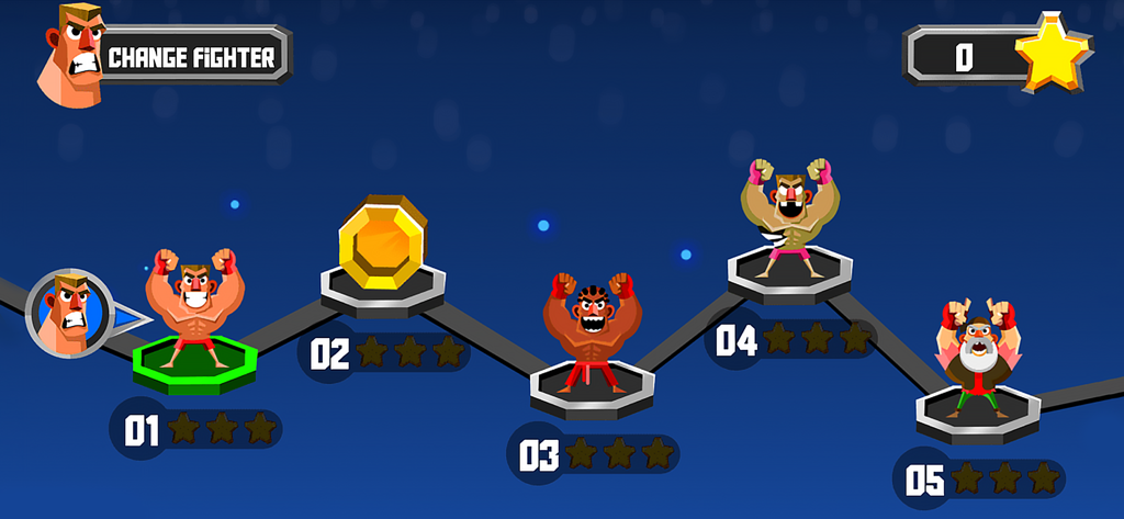 UFB 2: Wrestle & Boxing Games - UFB 2 career mode screen showing level progression with cartoon fighters