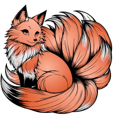 realistic detailed 9 tailed anime fox