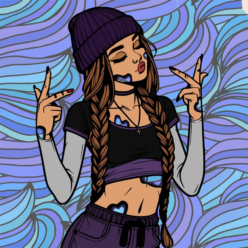 realistic teenage girl with braids and a beanie and crop top doing 🫶🏼