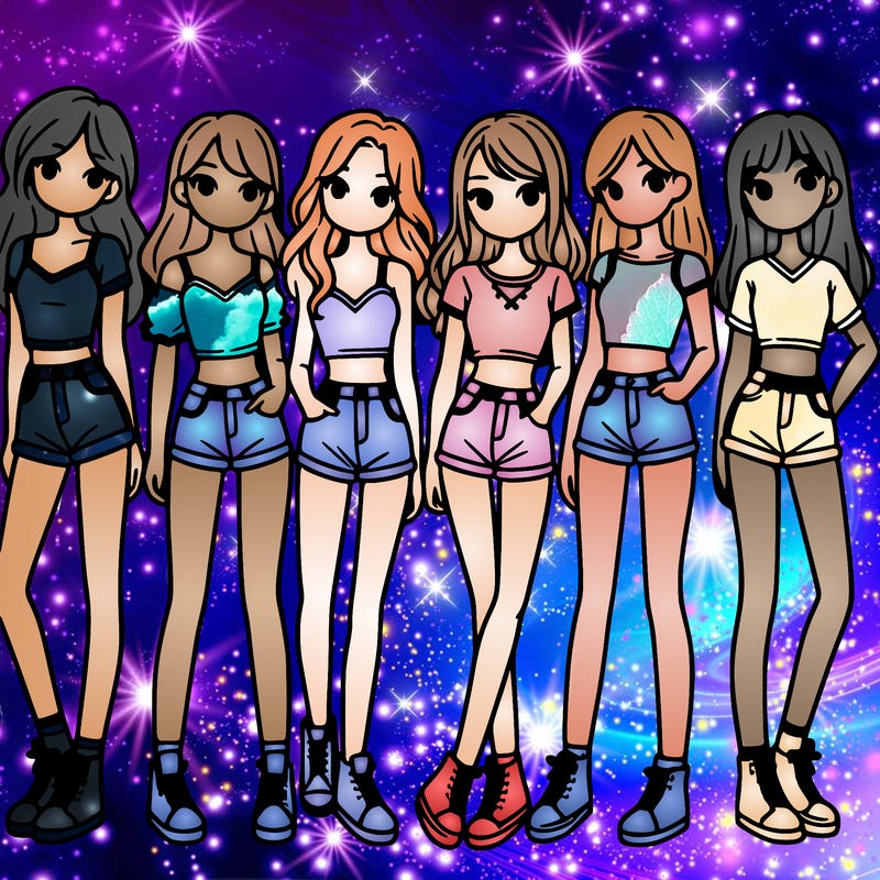 a group of girls wearing crop tops and shorts