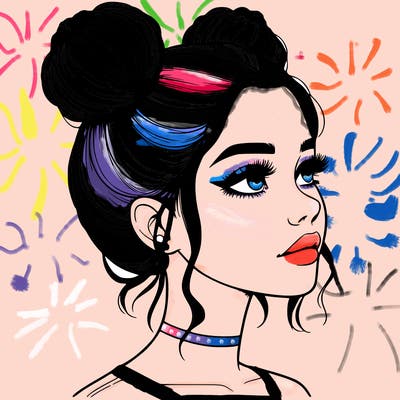 realistic girl with buns on the top of her head