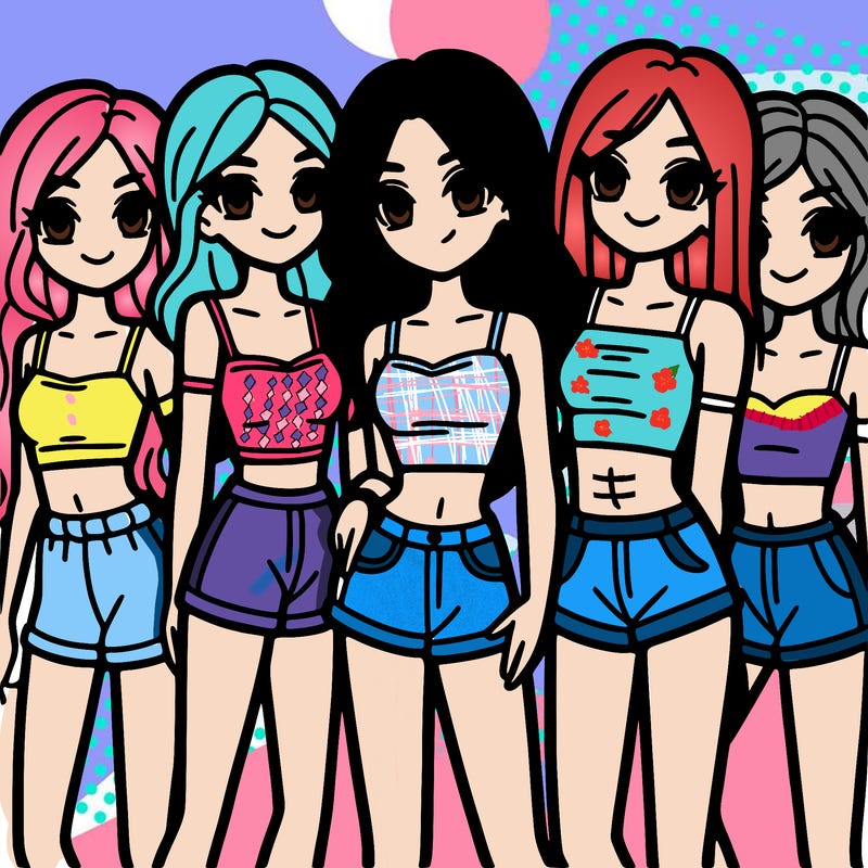 a group of girls wearing crop tops and shorts