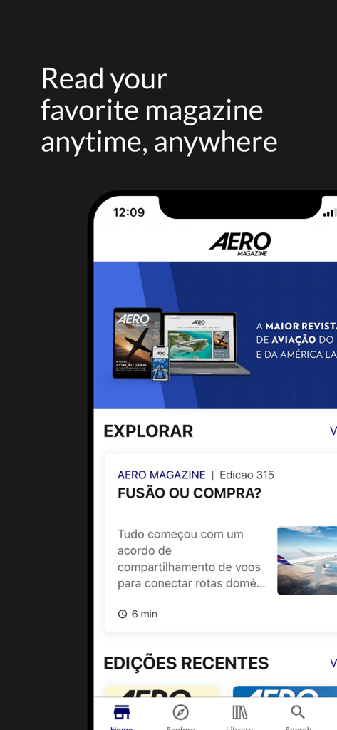 AERO Revista - AERO Revista mobile app interface showing aviation news and articles