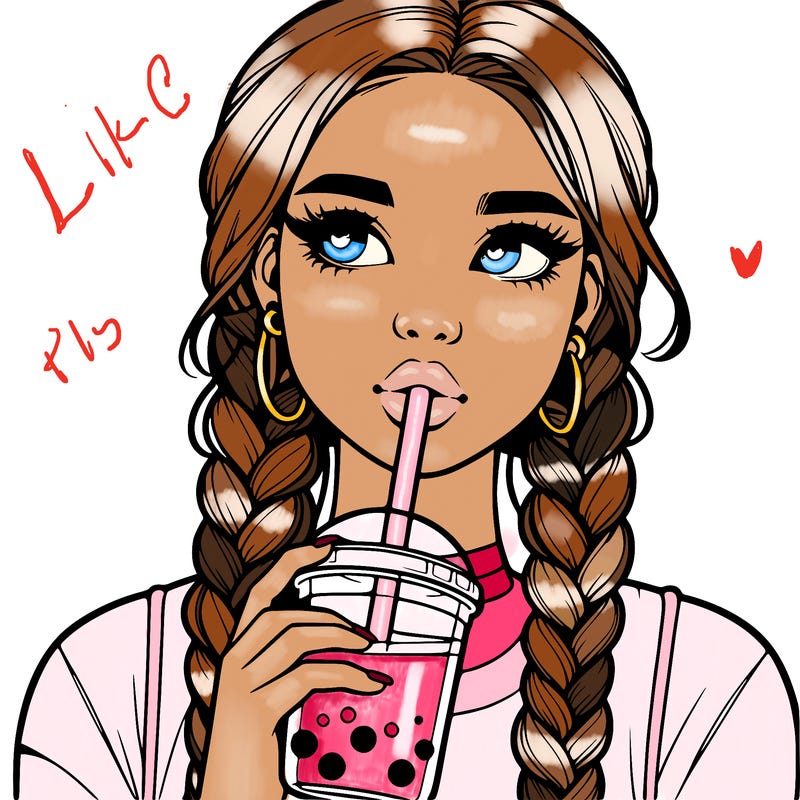 realistic girl with braided hair drinking boba