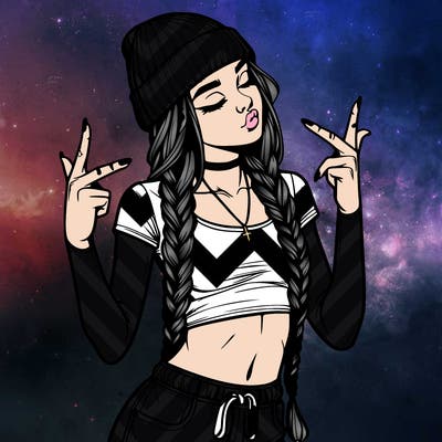 realistic teenage girl with braids and a beanie and crop top doing 🫶🏼