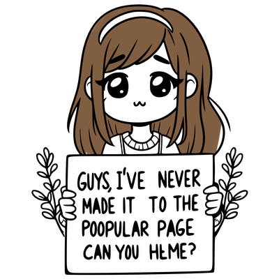 a girl holding up a sign that says, guys, i’ve never made it to the popular page, can you help me?