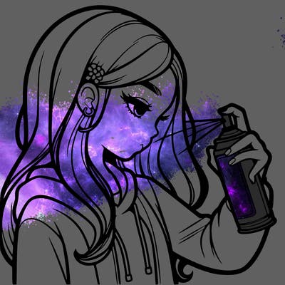 a realistic girl spray painting