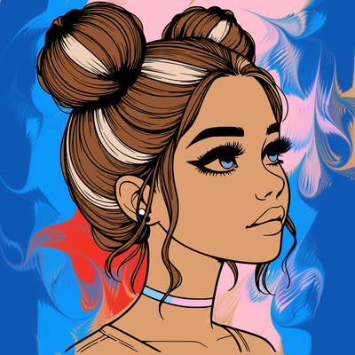 realistic girl with buns on the top of her head
