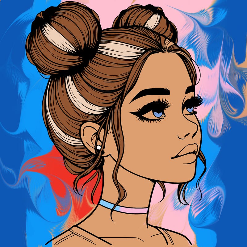 realistic girl with buns on the top of her head
