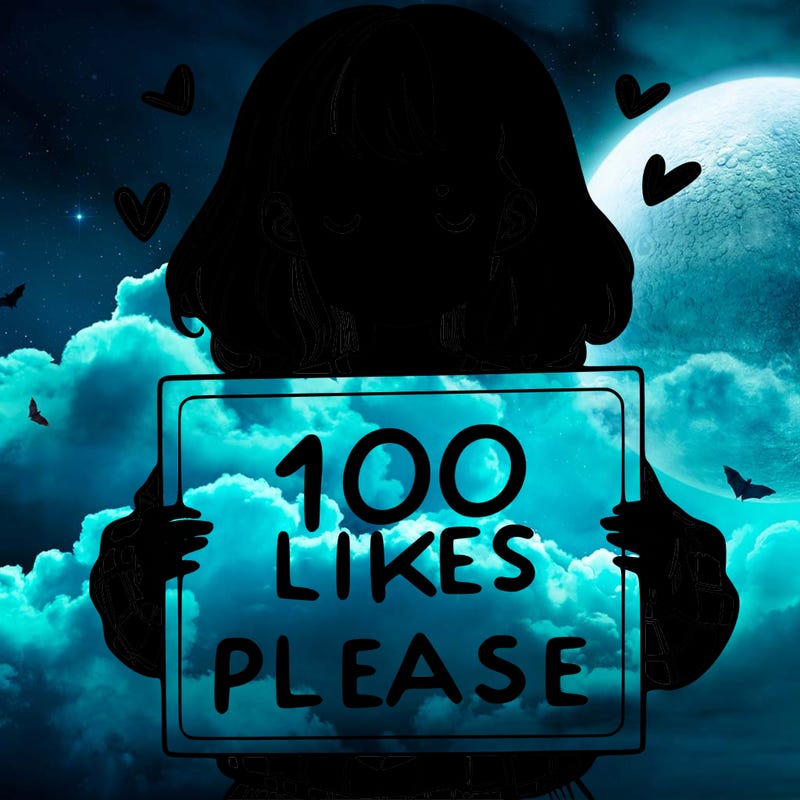 a girl holding a sign saying 100 likes please