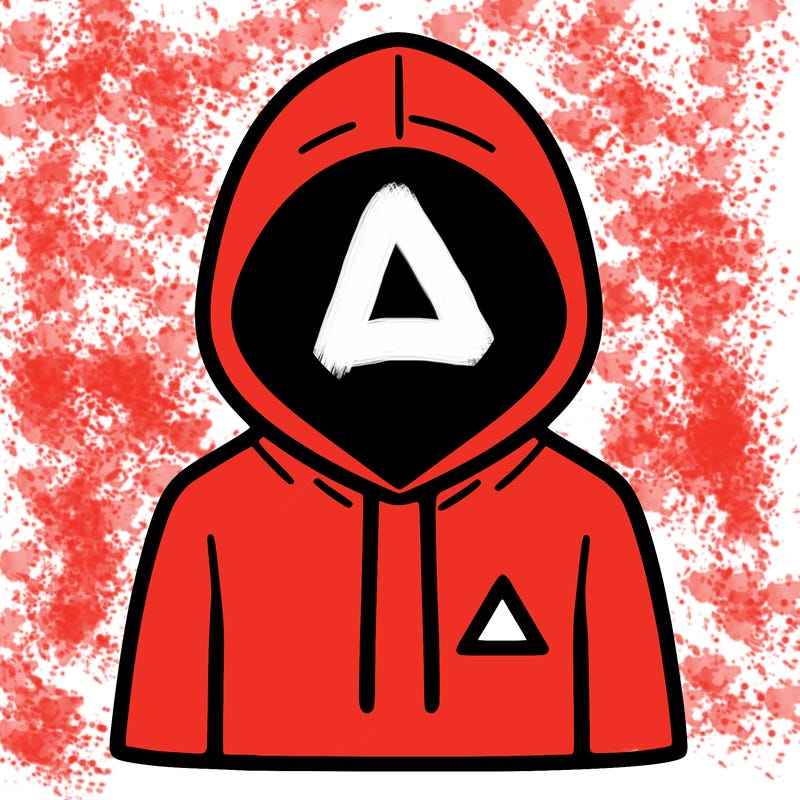 a person with non face waering a hoodie with a small triangle symbol