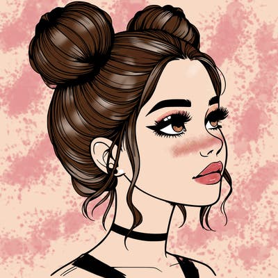 realistic girl with buns on the top of her head