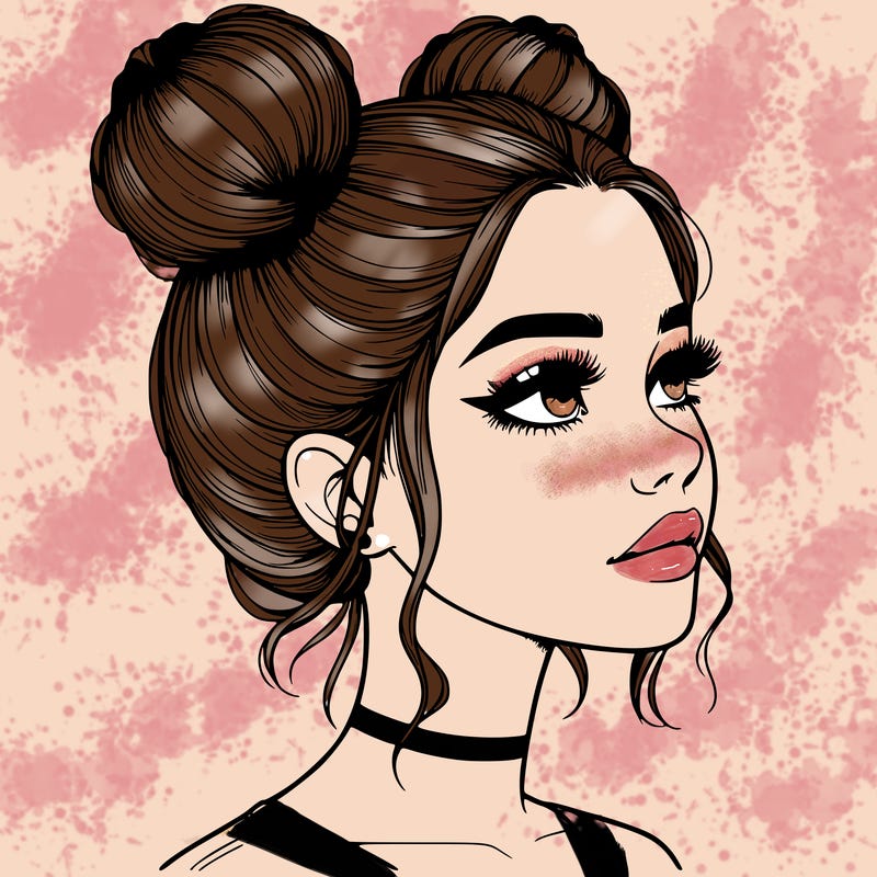 realistic girl with buns on the top of her head