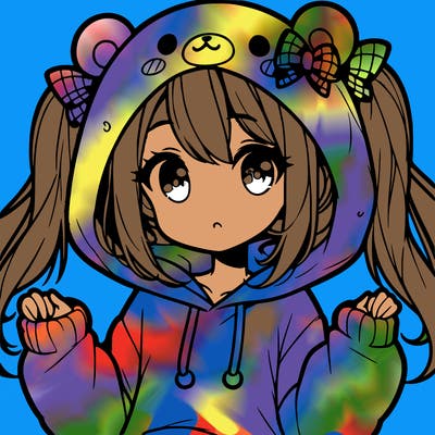 cute anime girl with ponytails and a cute bear hoodie