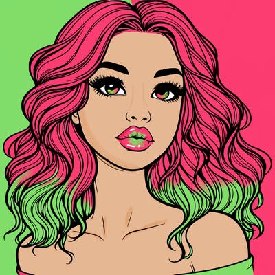 realistic girl with wavy hair and lips
