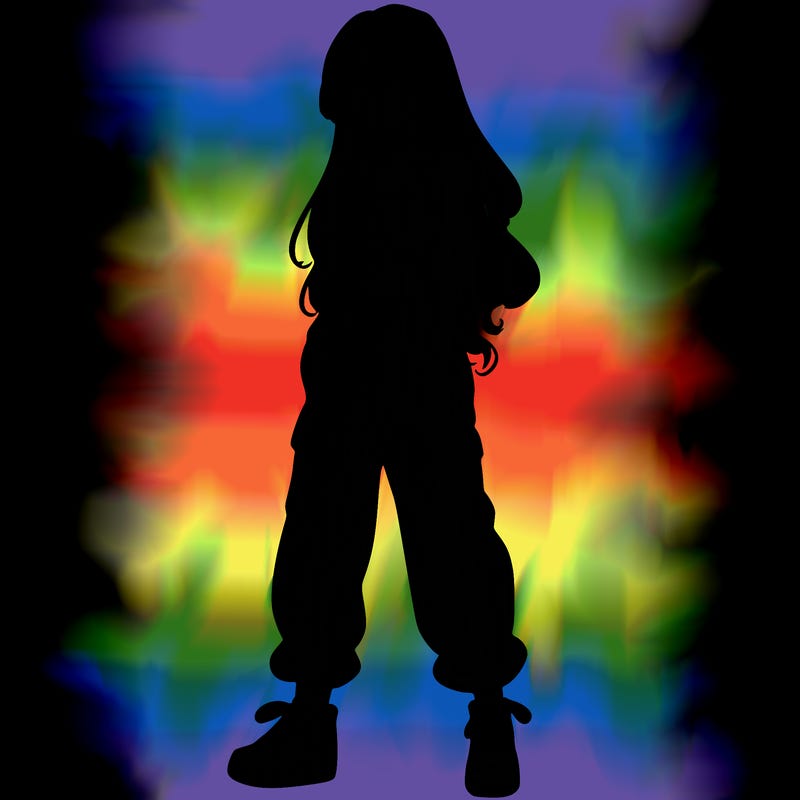 girl in baggy pants crop top and long hair