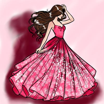 realistic woman with dress flowing in the wind