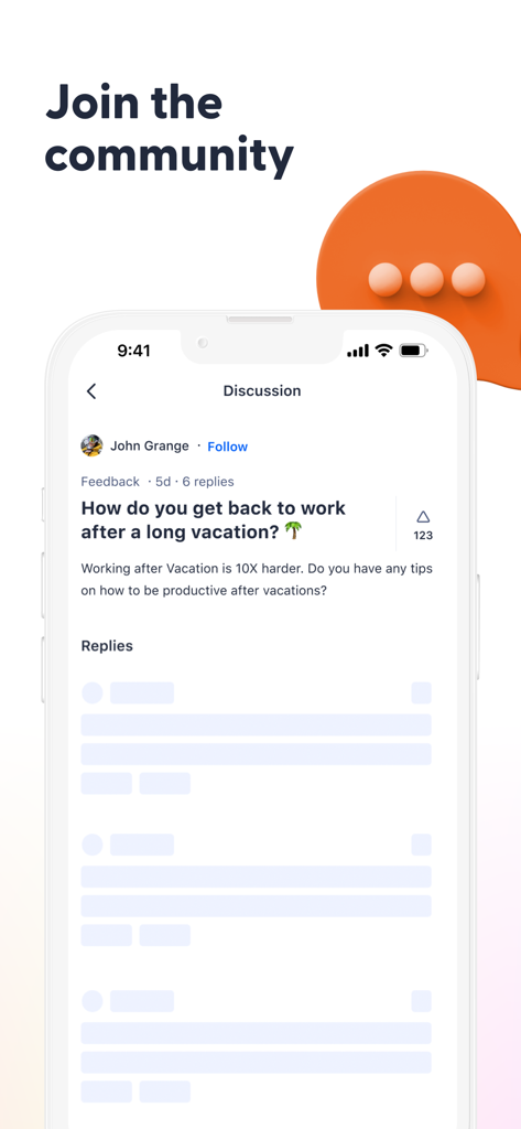 Product Hunt - Una interfaz de la aplicación Product Hunt que muestra un hilo de discusión de la comunidad sobre productividad.