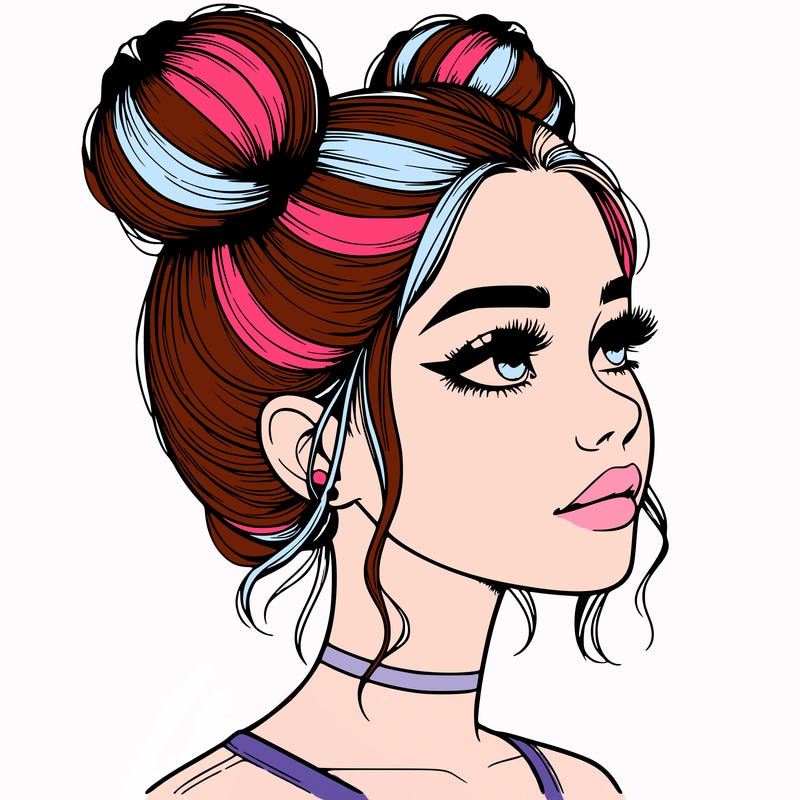 realistic girl with buns on the top of her head