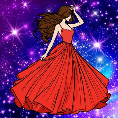 realistic woman with dress flowing in the wind