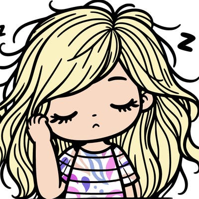 sleepy girl with long messey hair