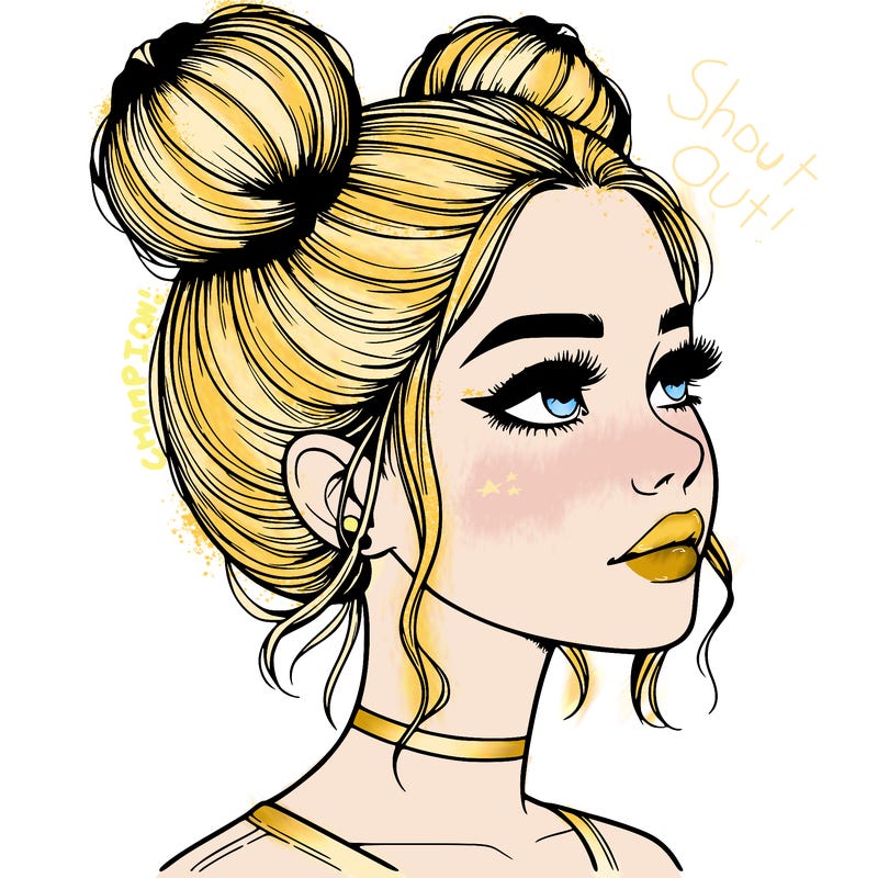 realistic girl with buns on the top of her head