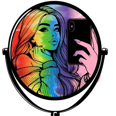 realistic girl taking mirror selfie beautiful