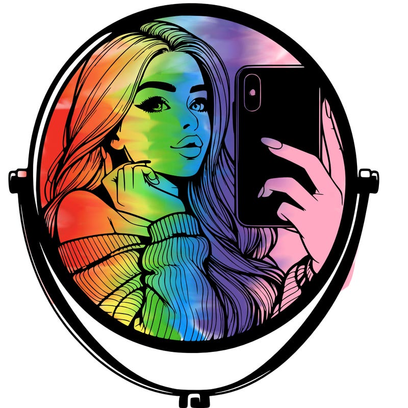 realistic girl taking mirror selfie beautiful