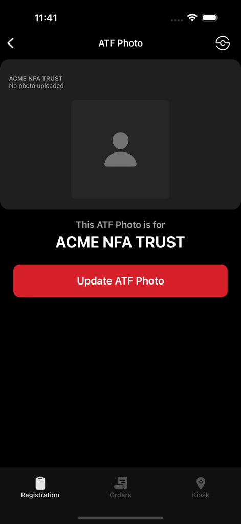 Silencer Shop - Mobile app interface for uploading an ATF compliant photo for NFA trust registration