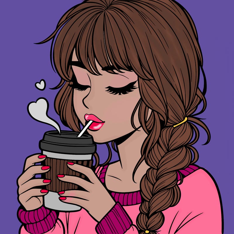 realistic girl drinking coffee