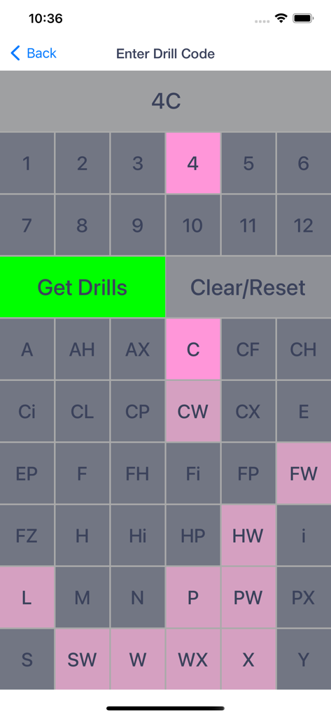 ERG Drill Codes - The ERG Drill Codes mobile app interface for entering emergency response codes with numeric and alphabetic buttons.