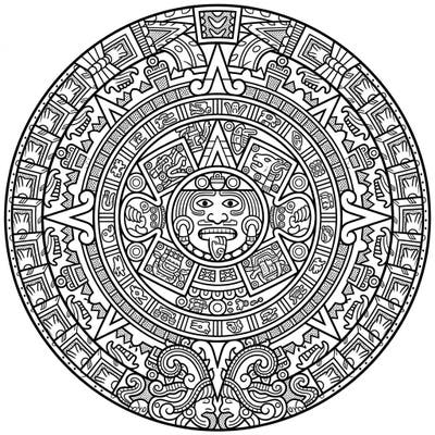 Dive into the rich history of the Aztec cosmos with this unique Sun Stone coloring page, reimagined in a vibrant Pop Art style. Unleash your creativity on its bold outlines and intricate patterns for a truly engaging artistic adventure.