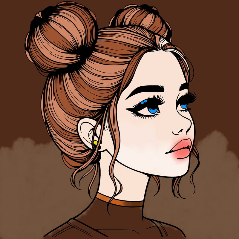 realistic girl with buns on the top of her head
