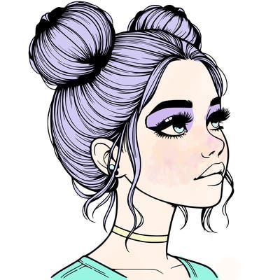 realistic girl with buns on the top of her head